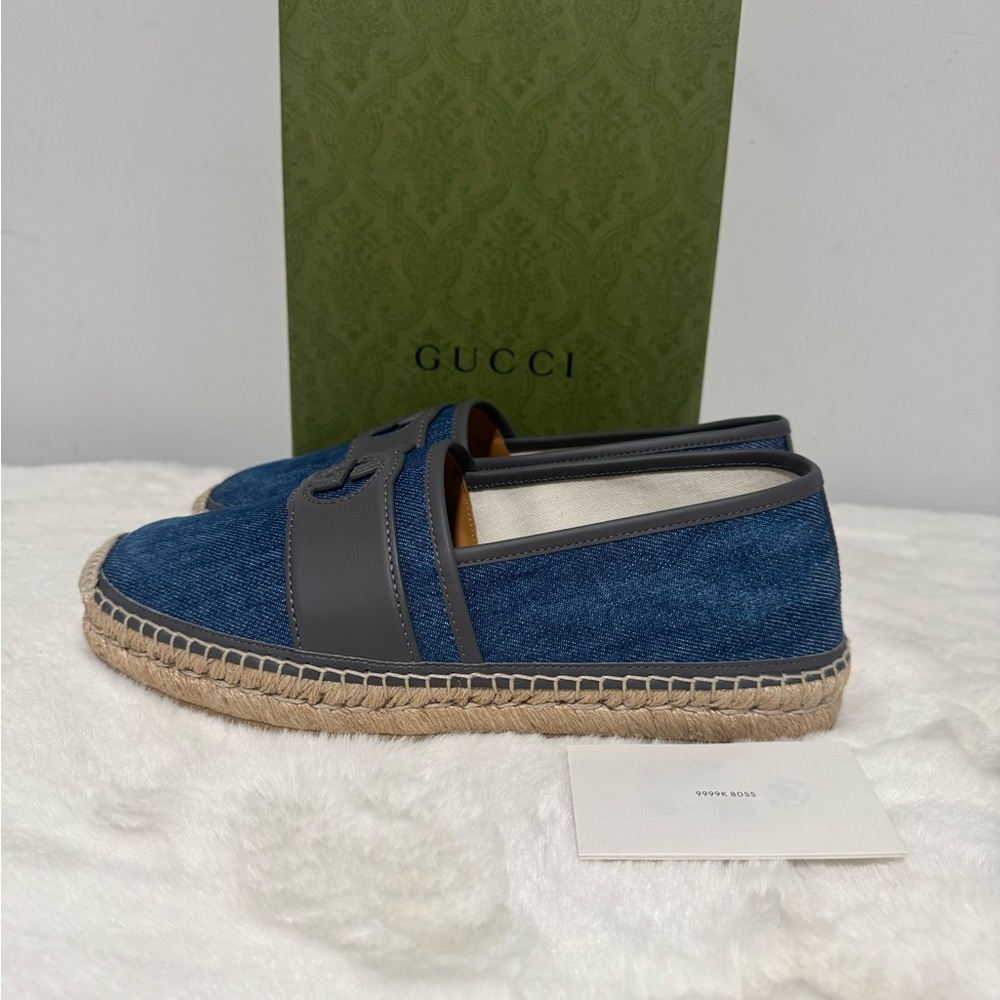Men's Gucci Interlocking G Blue Denim Espadrille Size 7 US 7.5 Made In Spain - Picture 4 of 9
